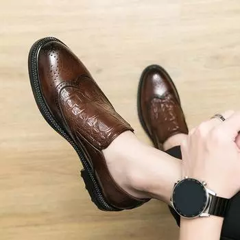 FashionSpring 2024 Новые высококачественные мужские туфли с острым носом и резным носком Повседневная обувь из кожи Мужские черные коричневые кожаные туфли Borgue 38 чёрный