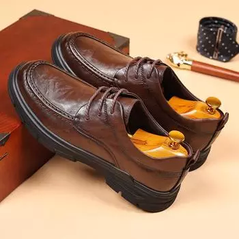 FashionSpring and Autumn Men s Leather Comfortable Business Casual Leather Shoes Fashionable Men s Office Banquet Lace Up Leather Shoes 38 чёрный