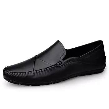 FashionSpring Autumn Male Casual Leather Shoes Men Dress Loafers Mens Breathable Round Toe Male Comfortable Slip on Round Toe Shoes 37 чёрный
