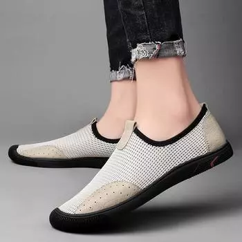 FashionSpring Autumn Mens Sneakers All-match Breathable Mens Slip on Shoes Hollow Out Mens Loafers 2024 Male Comfortable Driving Shoes 37 бежевый