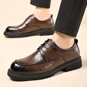 FashionSpring Autumn New Designer Men s Dress Shoes Fashion Casual English Style Thick Soles Leather Platform Work Shoes Male 38 чёрный