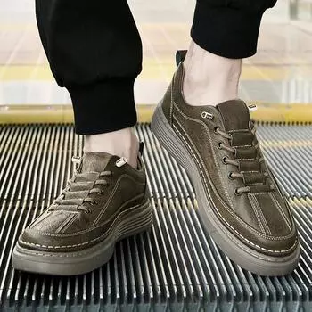 FashionSpring Fashion Men Casual Board Shoes Flats Shoe Casual Men Anti Slip Pattern Sneakers Cow Split Leather Leisure Designer Shoes 37 бежевый