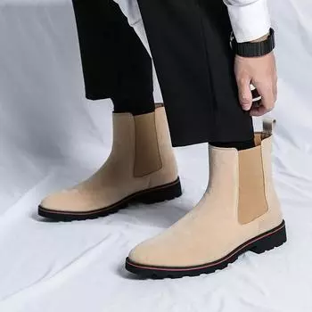 FashionSpring Классические мужские ботинки Chelsea бежевого цвета в британском стиле для ходьбы на открытом воздухе Высококачественные ботильоны с прямым ботинком 38 бежевый
