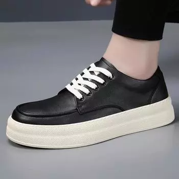 FashionSpring Мужская повседневная обувь на толстой подошве Модная спортивная обувь из натуральной кожи Увеличенный воздухопроницаемый комфорт Трендовая обувь 38 чёрный