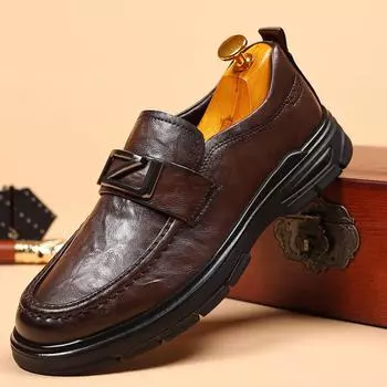 FashionSpring New Men s Business England Casual Leather Shoes Driving Shoes Breathable Comfortable Slip on Casual Shoes Flat Bottom 38 чёрный