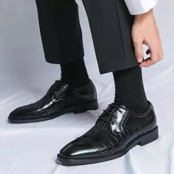 FashionSpring New Men s Business Lace Up Formal Leather Shoes Fashion Brand Men s Square Head Comfortable Groom Wedding Wedding Shoes 38 чёрный