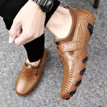FashionSpring Новые сшитые вручную кожаные туфли с крокодиловым узором Bean Shoes Octopus Shoes Модная легкая спортивная и повседневная обувь для активного отдыха 38 чёрный