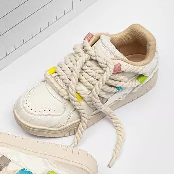 FashionStreet Style Men Sneakers Personality Mens Casual Shoes Versatile Stylish Skate Footwear Lace-up Male Comfortable Walk Footwear 35 бежевый