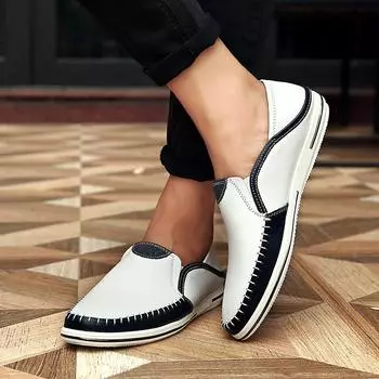 FashionStylish Male Comfy Walking Shoe Genuine Leather Slip on Mens Loafers New Trend Casual Shoes All-match Men Designer Moccasins 38 чёрный