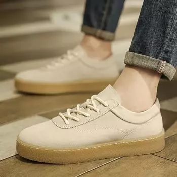 FashionSuede Leather Shoes For Men lace up oxfords Soft Leisure Dress Shoes Work Footwear Business Formal office Shoes men footwear 39 бежевый