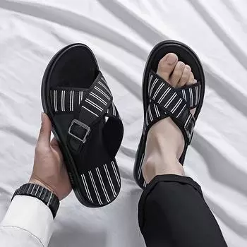 Модные летние черные мягкие сандалии с открытым носком, дышащие и удобные повседневные сандалии, модная пляжная обувь, тапочки, мужские сандалии 38 чёрный