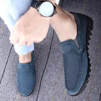 FashionSummer Casual Mesh Men Shoe Lightweight Sneakers Men Fashion Casual Walking Shoe 2024 Breathable Men Anti Slip Quick Drying Shoe 37 синий