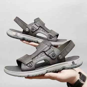 FashionSummer Designer Men s Genuine Leather Sandals Fashion Simple Men s Slippers Soft Sole Lightweight Men s Casual Anti slip Shoes 38 коричневый