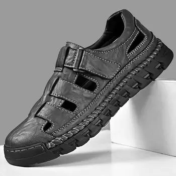 FashionSummer Fashion Handmade Casual Mens Sandals Classic Style Black/Grey Outdoor Men s Breathable Cool Leather Shoes Man 38 чёрный