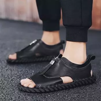 FashionSummer Handmade Men Sandals Men Slippers Weaving Design Beach Sandals Breathable Casual Flat Male Outdoor Sandals 2024 38 чёрный