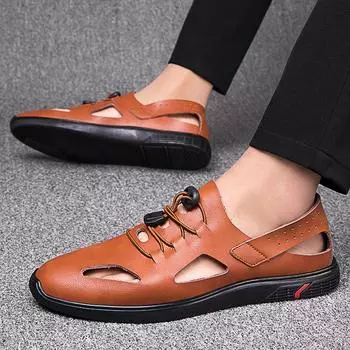 Модные летние туфли из натуральной кожи для мужчин, удобные сетчатые мужские мокасины, повседневная обувь для мужчин, туфли на плоской подошве, мокасины больших размеров 37 чёрный