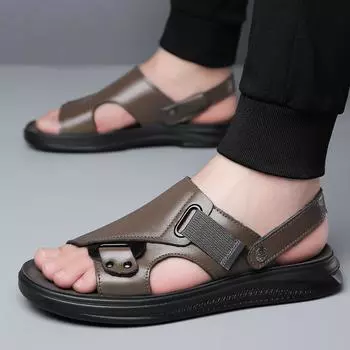 FashionSummer Кроссовки Уличная мода Нескользящие мужские сандалии Кожаные мужские пляжные тапочки Обувь Новые открытые мужские туфли Roma Flats 6.5 чёрный