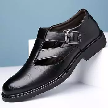 FashionSummer Men s Business Sandals 2024 New Designer Baotou Beach Shoes Male Fashion Casual Hollow Out Cow Leather Sandals Man 38