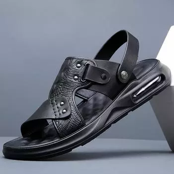 Модные летние мужские сандалии с воздушной подушкой, дизайнерские сетчатые дышащие кроссовки на толстой подошве, новые мужские модные нескользящие пляжные сандалии 38 чёрный