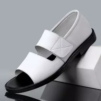 FashionSummer Men Sandals Leather Mens Casual Shoes Outdoor male man Men Leather Sandals for Men Beach Shoes Roman Shoes 38 чёрный