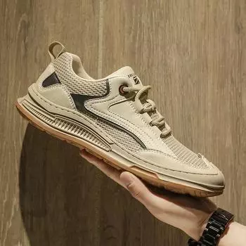 FashionSummer Mens Casual Shoes High Quality Breathable Walking Sneakers Fashion Lightweight Skateboard Shoes Designer Business Shoes 39 песочный