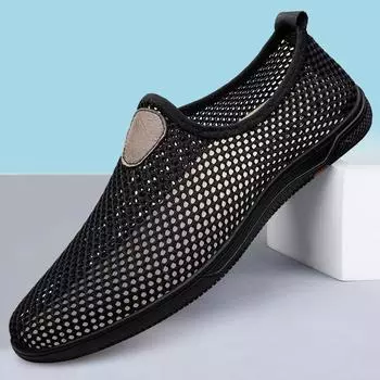 FashionSummer Мужские повседневные кроссовки Дышащие сетчатые сандалии Дышащие мужские мягкие мокасины Нескользящие мужские походные туфли Новые пляжные туфли 37 чёрный