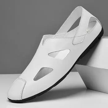 FashionSummer Мужские сандалии из натуральной кожи Пляжные тапочки Брендовые сандалии Слипоны Дышащие Шлепанцы Повседневная обувь Zapatos Hombre 36 чёрный