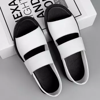 FashionSummer New Men s Fashion Bottom Elastic Fabric Leather Casual Sports Open Toe Sandals Driving High Quality Caligae Men s 37 чёрный