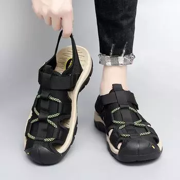 FashionSummer New Men Sandals New Design Men s Beach Sandals Breathable Casual Flat Walking Shoes Outdoor Luxury Brand Sandals Size 48 38 чёрный