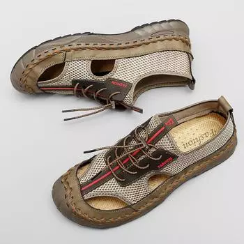 FashionSummer Новые мужские сетчатые туфли Полые дышащие сандалии Пляжная обувь Мужская обувь для кемпинга на открытом воздухе Трендовая повседневная обувь Толстая подошва 38 чёрный