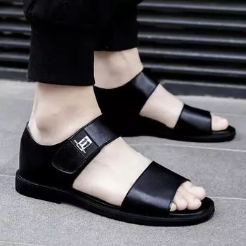 FashionSummer Sandals Men Genuine Leather Peep Toe Slippers Man Comfortable Classic Luxury Sandals Men s Beach Shoes Male Casual Shoes 38