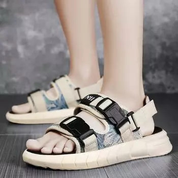 FashionSummer Shoes Men‘s Sandals Soft Cloth Summer Holiday Men Beach Sandals Flat Non-slip Dual-use Footwear Lightweight Outdoor Shoes 39 бежевый