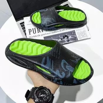 FashionSummer Trend Men s Slippers EVA Soft Light Bottom Bathroom Male Sandals Beach Slippers Fit Charms Outdoor casual shoes 36-37 бежевый