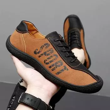 FashionSummer Высококачественная мужская повседневная обувь из кожи для прогулок на открытом воздухе со шнуровкой Модные мужские мягкие туфли для отдыха и вождения 38 тёмно-рыжий