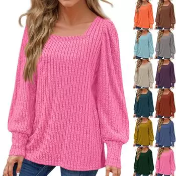 FashionSweaters Для женщин Легкие свободные топы-туники с квадратным вырезом и рукавами-фонариками XXXXL тёмно-синий