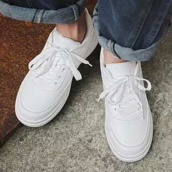 FashionThick Bottom Leather Fashion Shoes Men 2024 All-match Male Comfortable Outdoor Walking Shoe Hot Sale Luxury Brand Mens Sneakers 37 белый