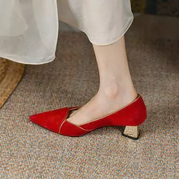 Fashiontime женская обувь, туфли-лодочки без шнуровки из овечьей замши, модная женская обувь в стиле ретро с острым носком, свадебная обувь ручной работы на высоком каблуке 34 красный