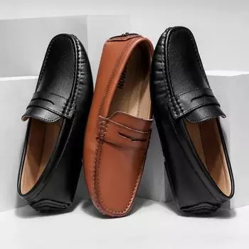 FashionUpscale Loafers Genuine Leather Mens Luxury Shoes New Business Flats Causal Moccasins Slip on Driving Shoes for Men Plus Size 48 38 чёрный