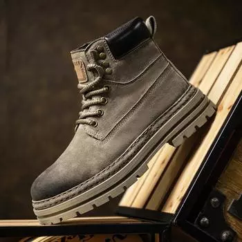 FashionVintage Style Men Suede Leather Motorcycle Boots High Quality Male Walking Shoes Non-Slip Versatile Motorcycle Boots Ankle Boots 39