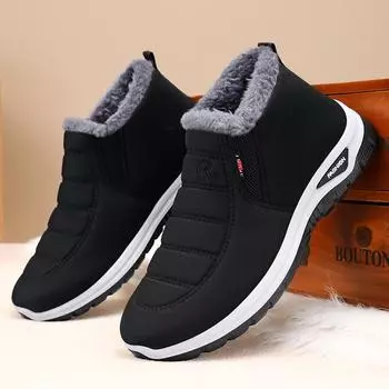 FashionWarm Winter Men Boots slip on high top With Fur male Snow Boots Fashion Outdoor Sneakers Men Ankle Boots pluxh cotton shoes men 39 чёрный
