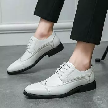 FashionWhite Pointed toe Leather Men Casual Shoes Lace Up Luxury Brand Mens Loafers Moccasins Breathable Loafers Driving Shoes for men 38 чёрный