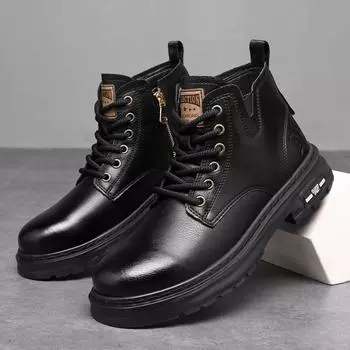 FashionWinter Men Boots lace up high top Casual Warm Fur Cotton Boots Snow Boots Leather Non-slip Men Leisure Shoes Bota Masculina 7