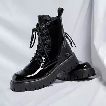 FashionWinter Новые кожаные мужские ботинки, черные модные мотоциклетные ботинки, универсальные уличные ботинки на платформе, мужские лодки Zapatos Para Hombres 38 чёрный