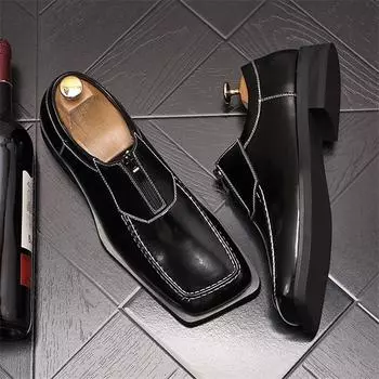 Fashoin New Arrival Men Pointed Black Slip On Casual Leather Shoes Male Novelty Loafers Wedding Dress Formal Flats Footwear 38