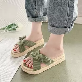 Fasion Lady Summer Flat Sandals Butterfly Knot Flip Flops Sandals Women Slippers Thick Platform 40 белый