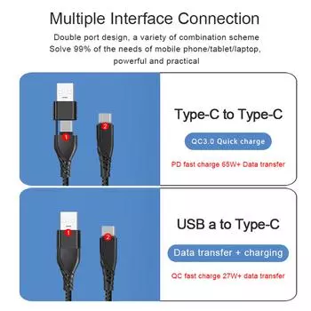 Кабель USB C для быстрой зарядки, кабель USB-A на Type C для мобильных устройств PD65W/QC3.0 Charge Data Line