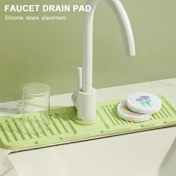 Fast Drying Stone Sink Tray Silicone Faucet Splash Guard Faucet Handle Drip Catcher Tray Mat for Kitchen Bathroom Sink Area серый