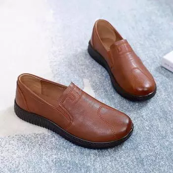 Fast shipping pu leather ballet flats woman casual walking shoes grandmas ladies comfort moccasins women s antiskid loafers new CN 35 (225) вино красного