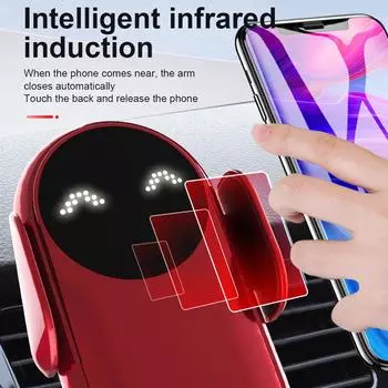 Fast Wireless Charger Car Phone Holder Smart Infrared Sensor Air Vent Mount Automatic Clamping Mobile Phone Stand Accessories синий