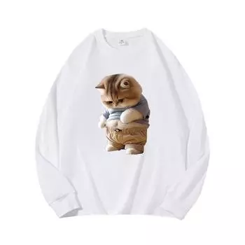 Fat Cat Autumn Clothing Длинные рукава из чистого хлопка Новые мужские и женские топы, весенний внутренний слой, базовая рубашка, футболка с круглым вырезом и длинными рукавами M коричневый